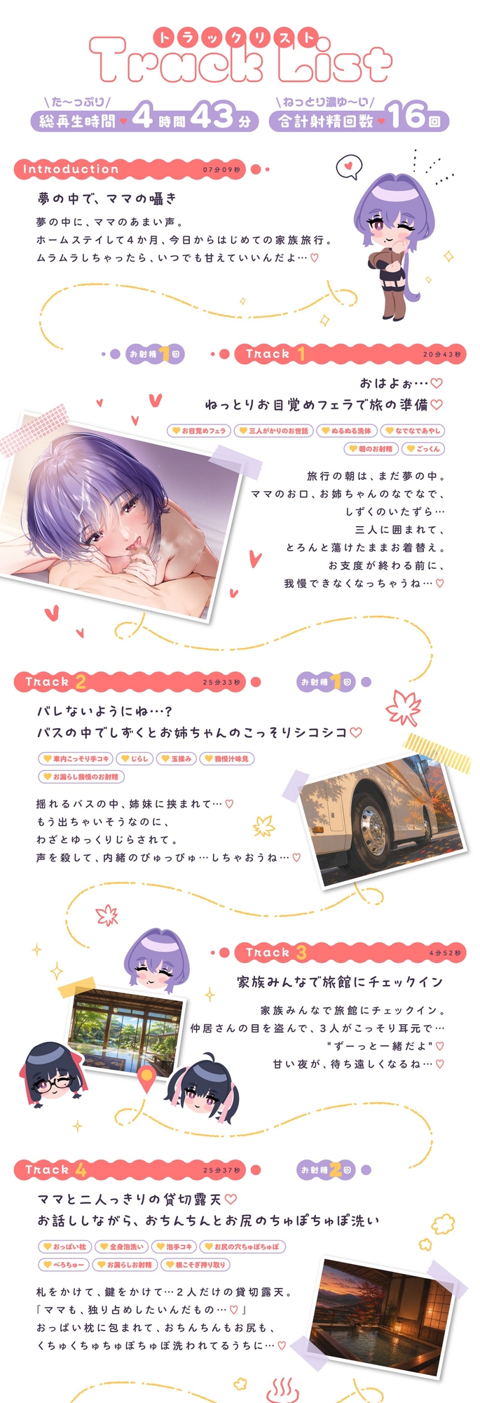 【たっぷり4時間半】サキュバスホームステイ 甘々ねっとり家族旅行♡ いつでもどこでも空っぽになるまでぴゅっぴゅしようね…?