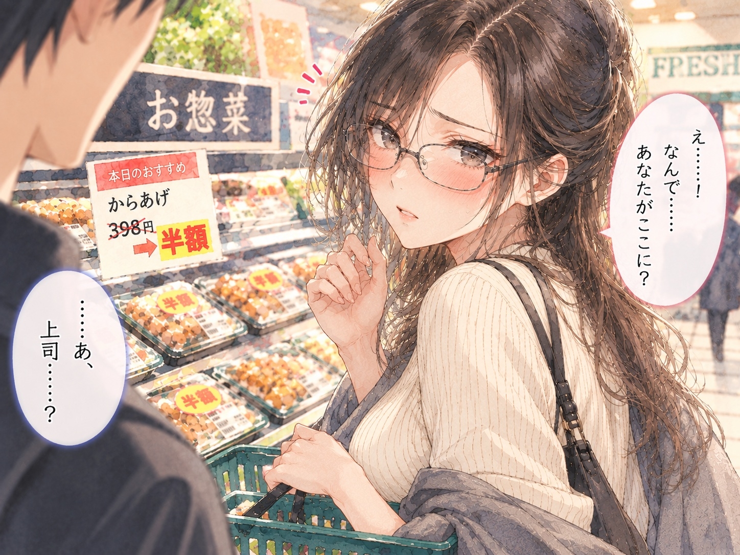 『会社では完璧な女上司が、休日にスーパーで半額シールを待っていたボイス』