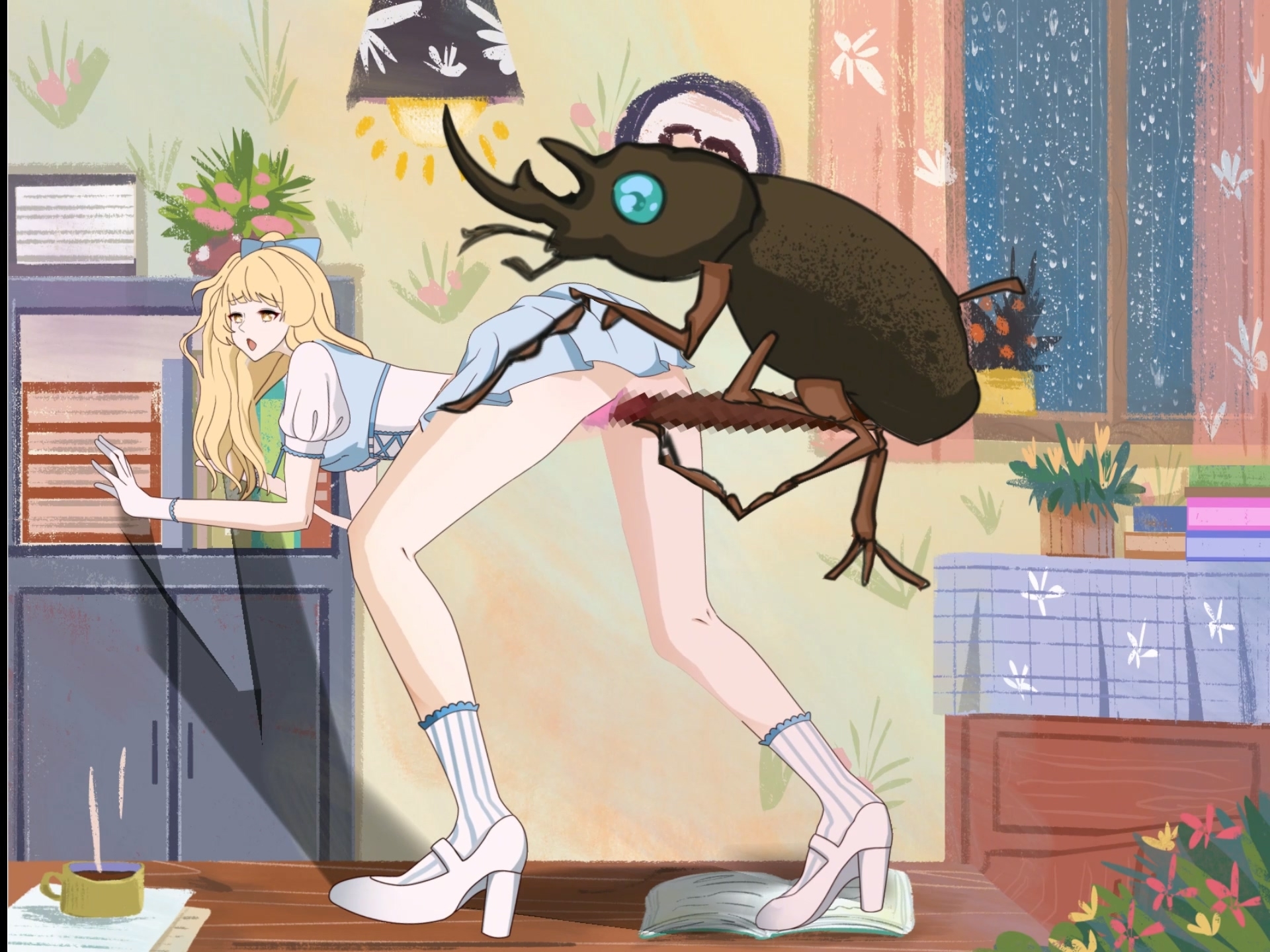 金髪のメイド娘が、大きな目と角を持つ「KGG」に激しく犯され、中出しされる