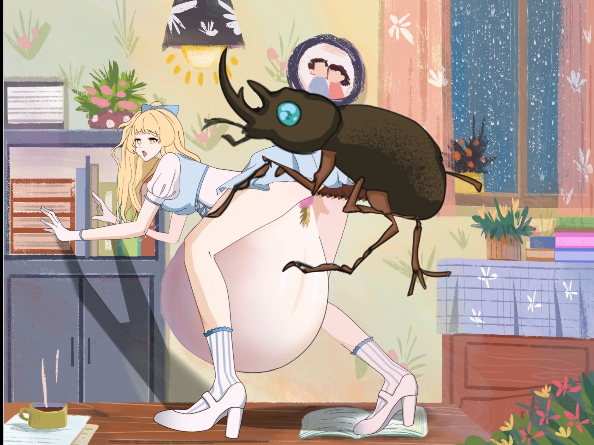 金髪のメイド娘が、大きな目と角を持つ「KGG」に激しく犯され、中出しされる