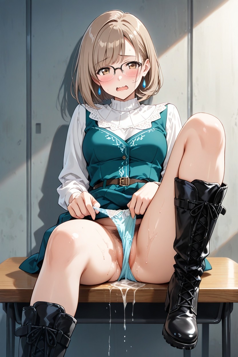 ミルクティーブラウンの眼鏡っ子、ヒミツのパンツ見せ&濃厚1人エッチ【200枚+PDF】