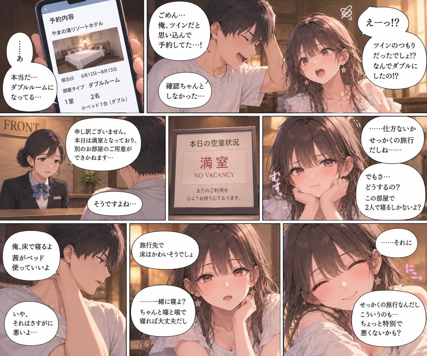 『旅行先で予約ミス。女友達と同じ部屋に泊まることになった。』