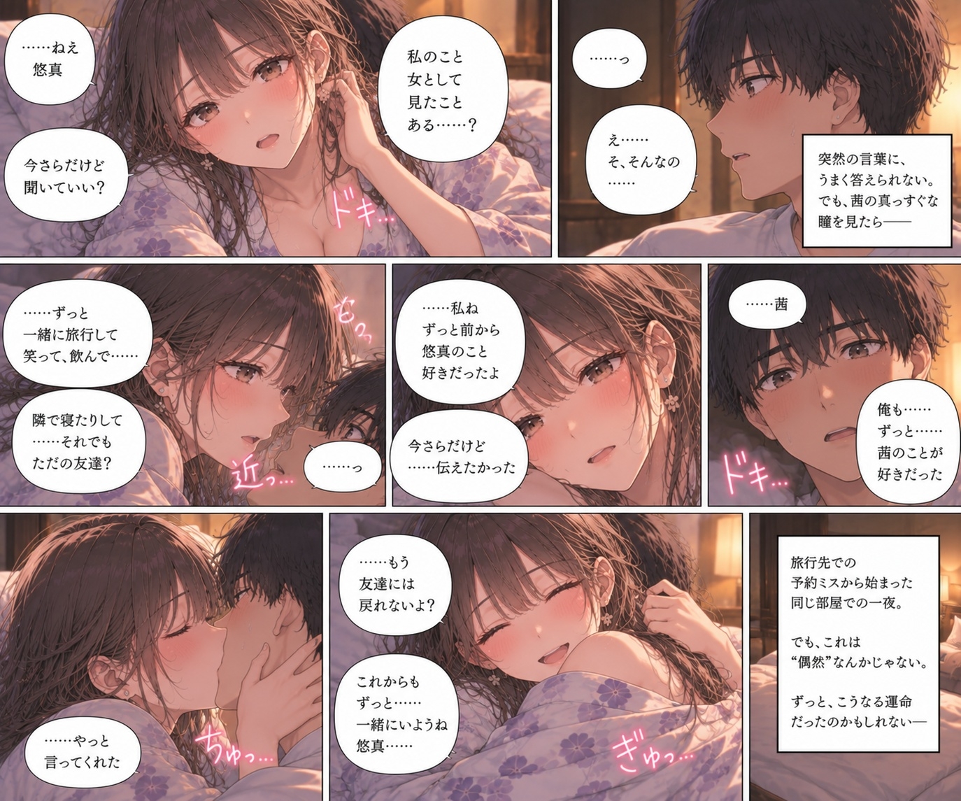『旅行先で予約ミス。女友達と同じ部屋に泊まることになった。』