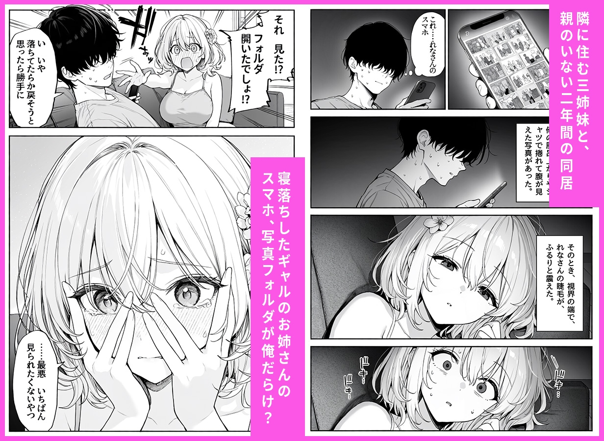 隣の美女三姉妹と毎晩中出しハーレム同居性活 ～親のいない家で二人きり、ギャル・清楚・眼鏡の三姉妹を順番に堕とす二年間。第一章 長女れな編～