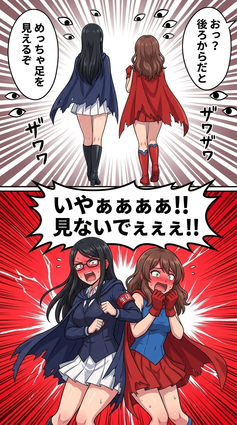 堅物生徒会長とドジっ子後輩が変身！?2〜マントを切られて背中がピンチです！〜