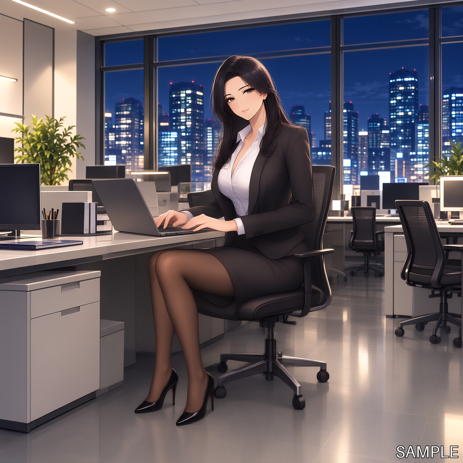 深夜残業の女性上司 ― イラストCG集 ―