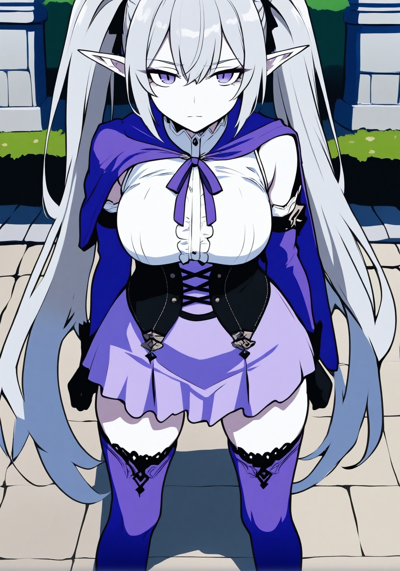 【AI生成/戦闘詠唱ポーズ全9種×背景5種】銀髪エルフの魔導姫ゼルモリア 全155枚CG集 -紫紺の戦乙女-