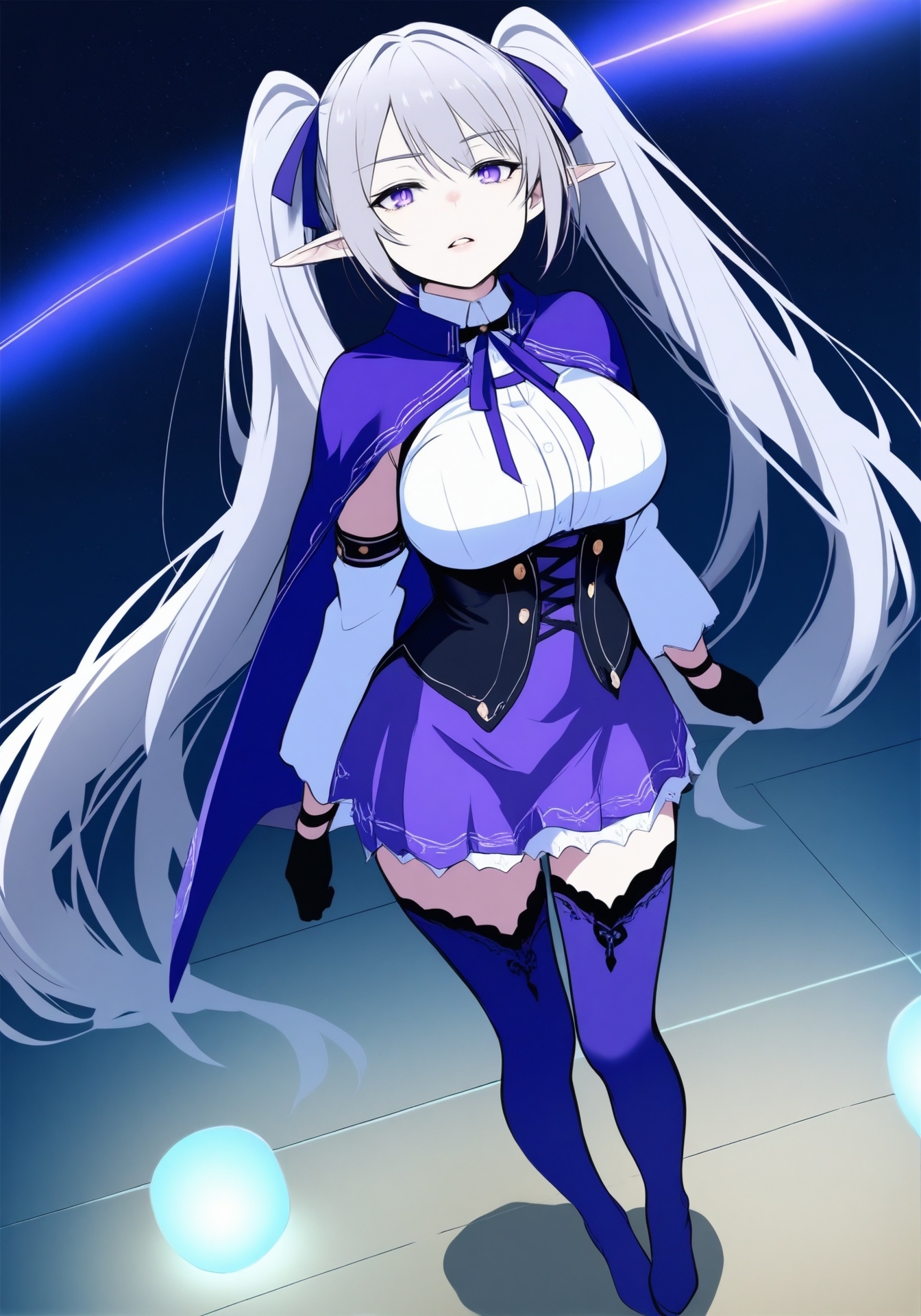 【AI生成/戦闘詠唱ポーズ全9種×背景5種】銀髪エルフの魔導姫ゼルモリア 全155枚CG集 -紫紺の戦乙女-