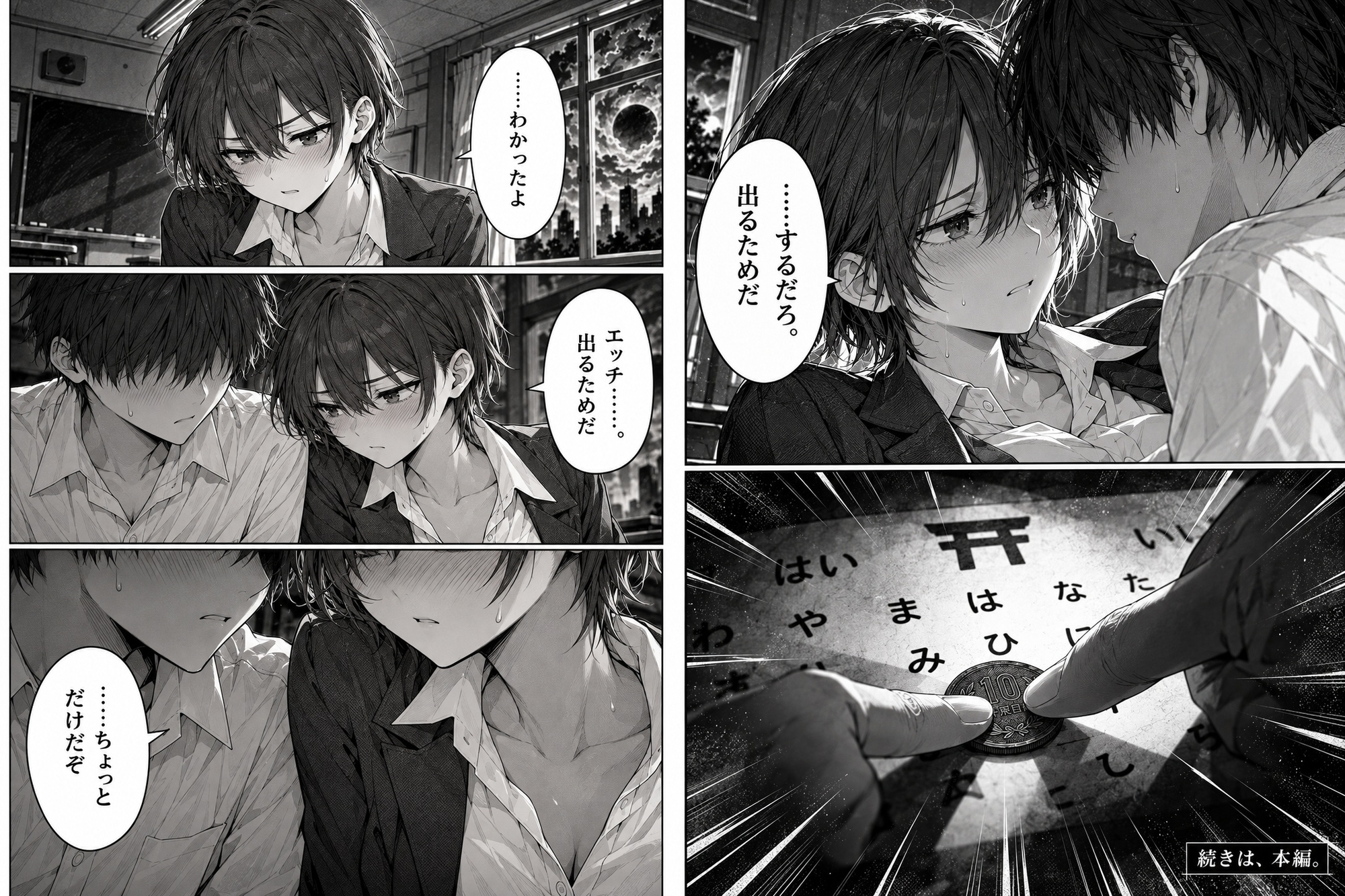 放課後のこっくりさん。無視した短髪で日焼けのアイツとヤルまで出られない呪い。