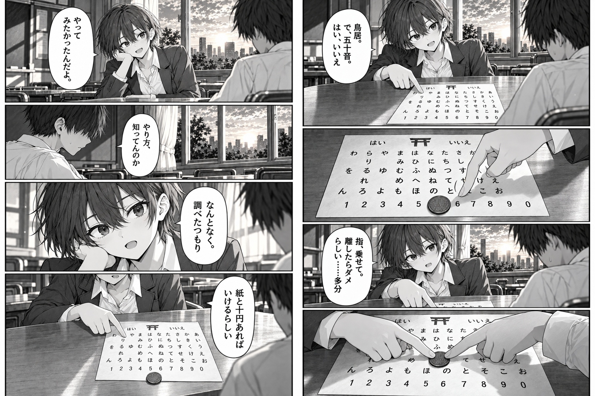 放課後のこっくりさん。無視した短髪で日焼けのアイツとヤルまで出られない呪い。