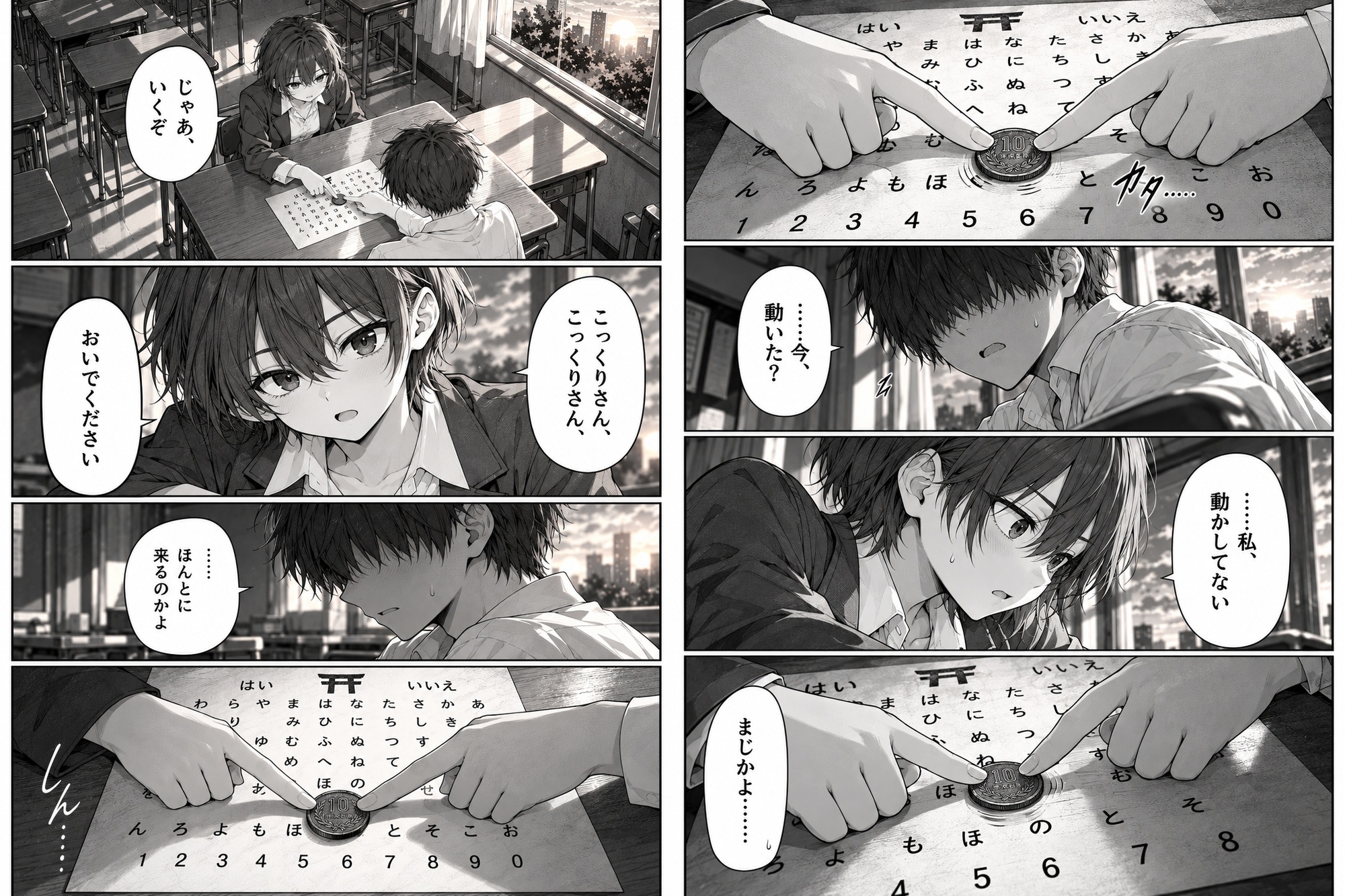 放課後のこっくりさん。無視した短髪で日焼けのアイツとヤルまで出られない呪い。
