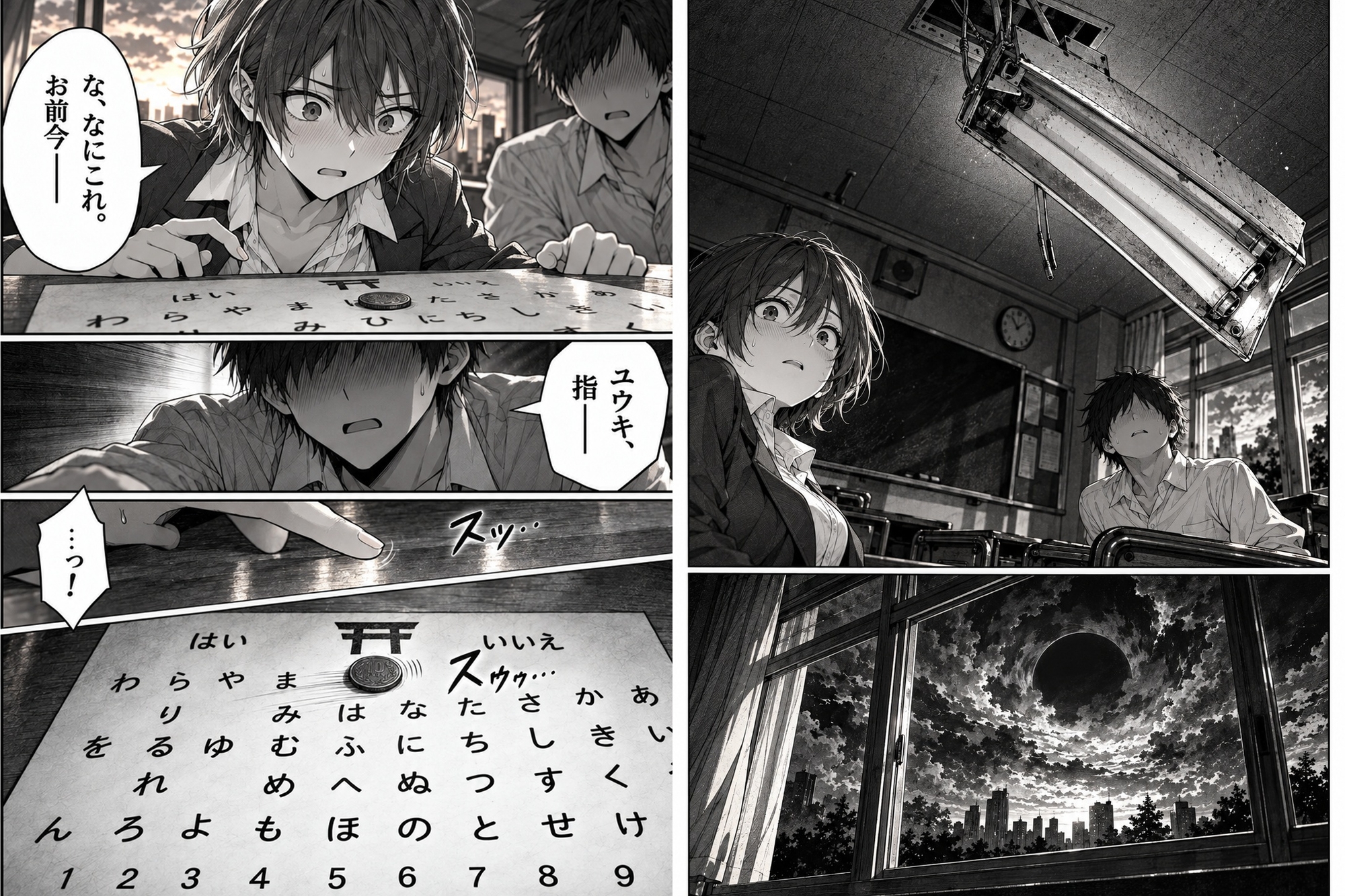 放課後のこっくりさん。無視した短髪で日焼けのアイツとヤルまで出られない呪い。
