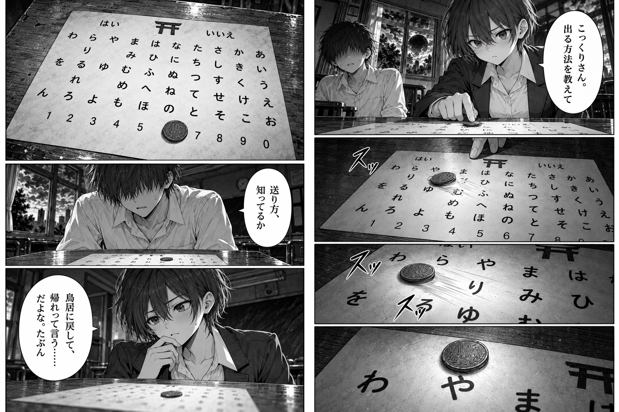 放課後のこっくりさん。無視した短髪で日焼けのアイツとヤルまで出られない呪い。