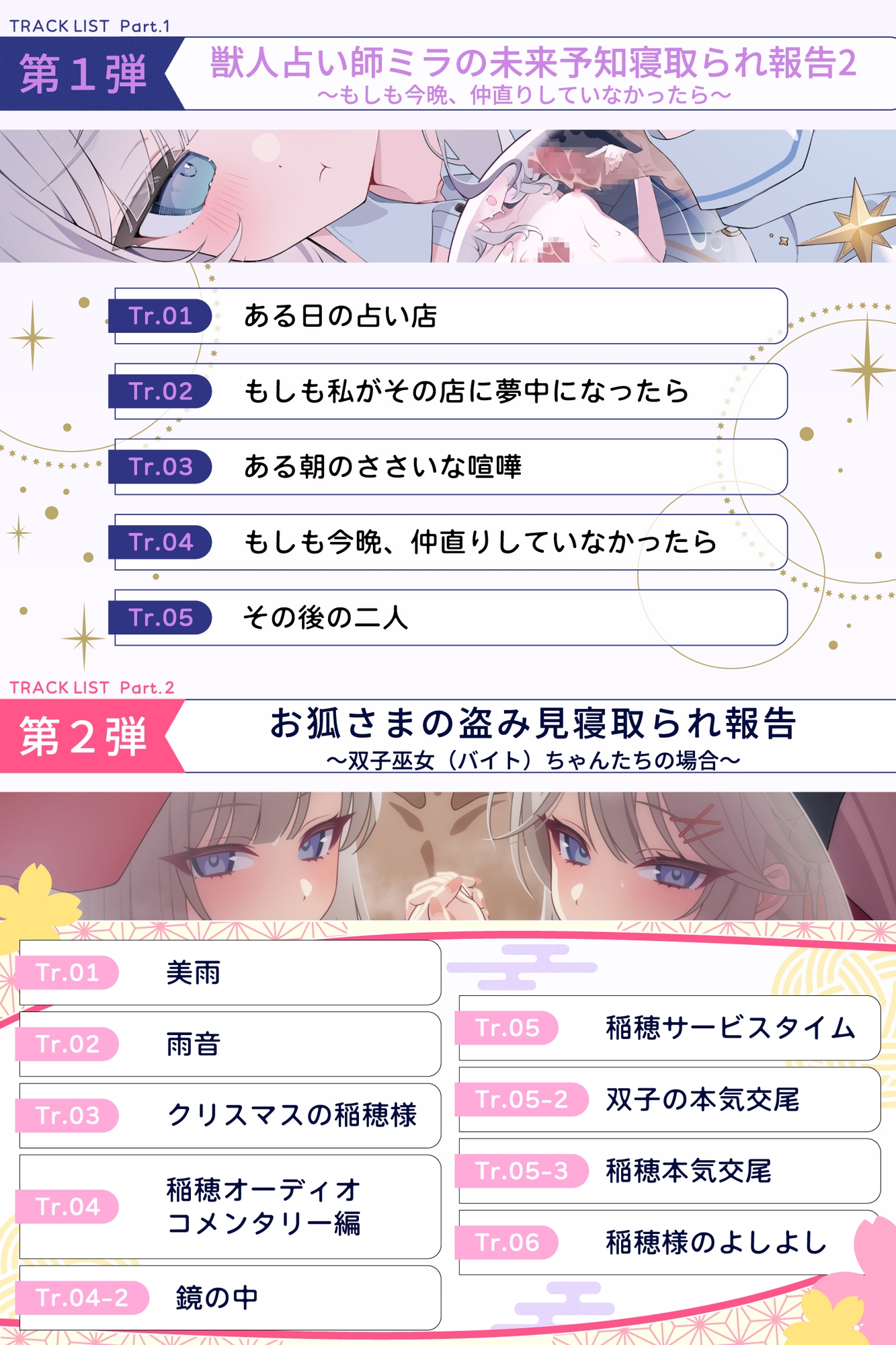 【✅5周年記念続編集✅】獣人占い師ミラの未来予知寝取られ報告2～もしも今夜、仲直りしていなかったら～ & お狐さまの盗み見寝取られ報告～双子巫女ちゃんたちの場合～
