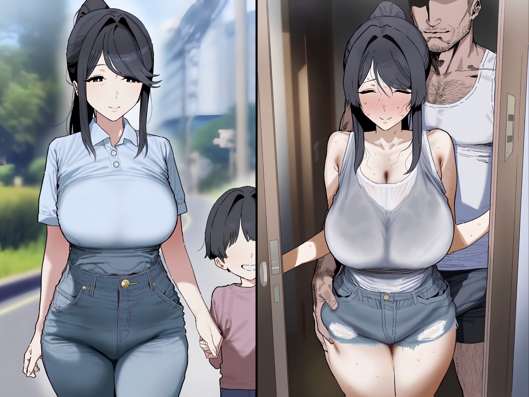 寝取られエ口勝負をしたがる俺の人妻ママ～隣人のデカちんぽに狂わされ、マゾ夫の前で中出しされるまで～【KU100】 – Preview 5