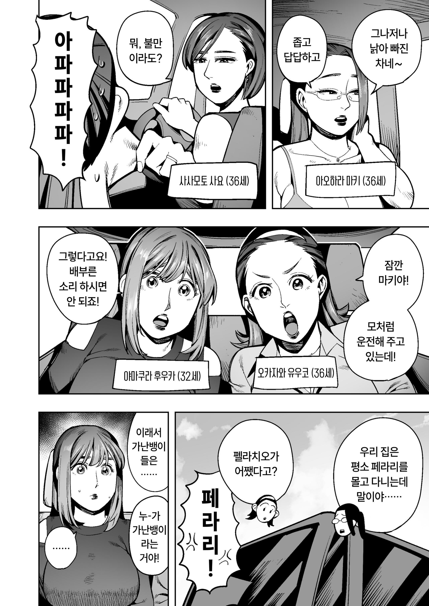 【韓国語版】開かずの車でママ友4人、糞尿漏れ出る絶望ドライブ！〜パンツとシートを汚す奥様たちの物語〜