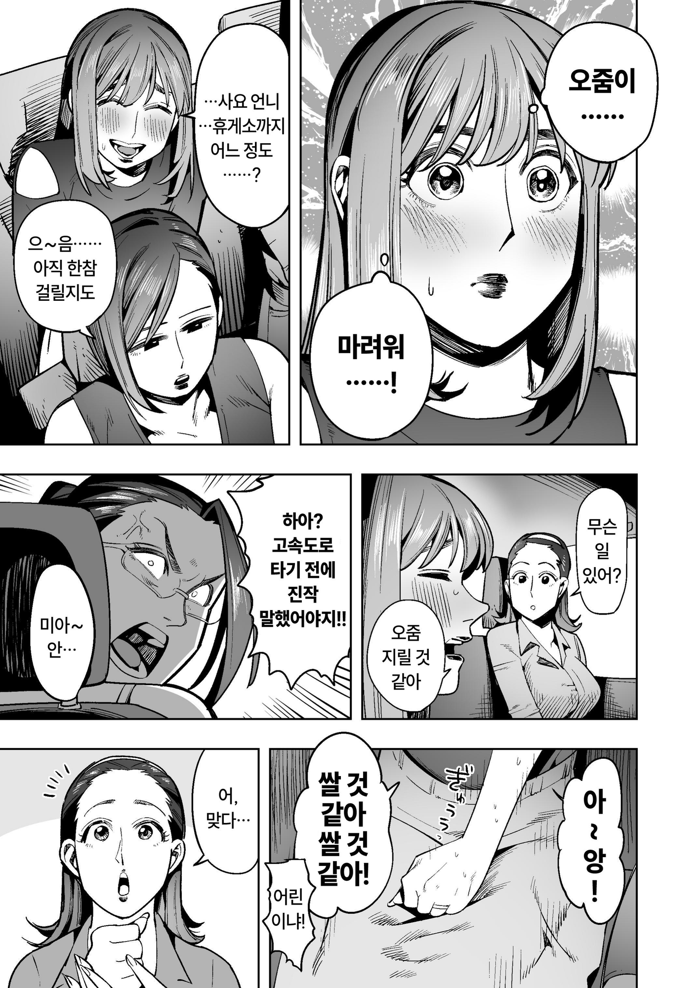 【韓国語版】開かずの車でママ友4人、糞尿漏れ出る絶望ドライブ！〜パンツとシートを汚す奥様たちの物語〜
