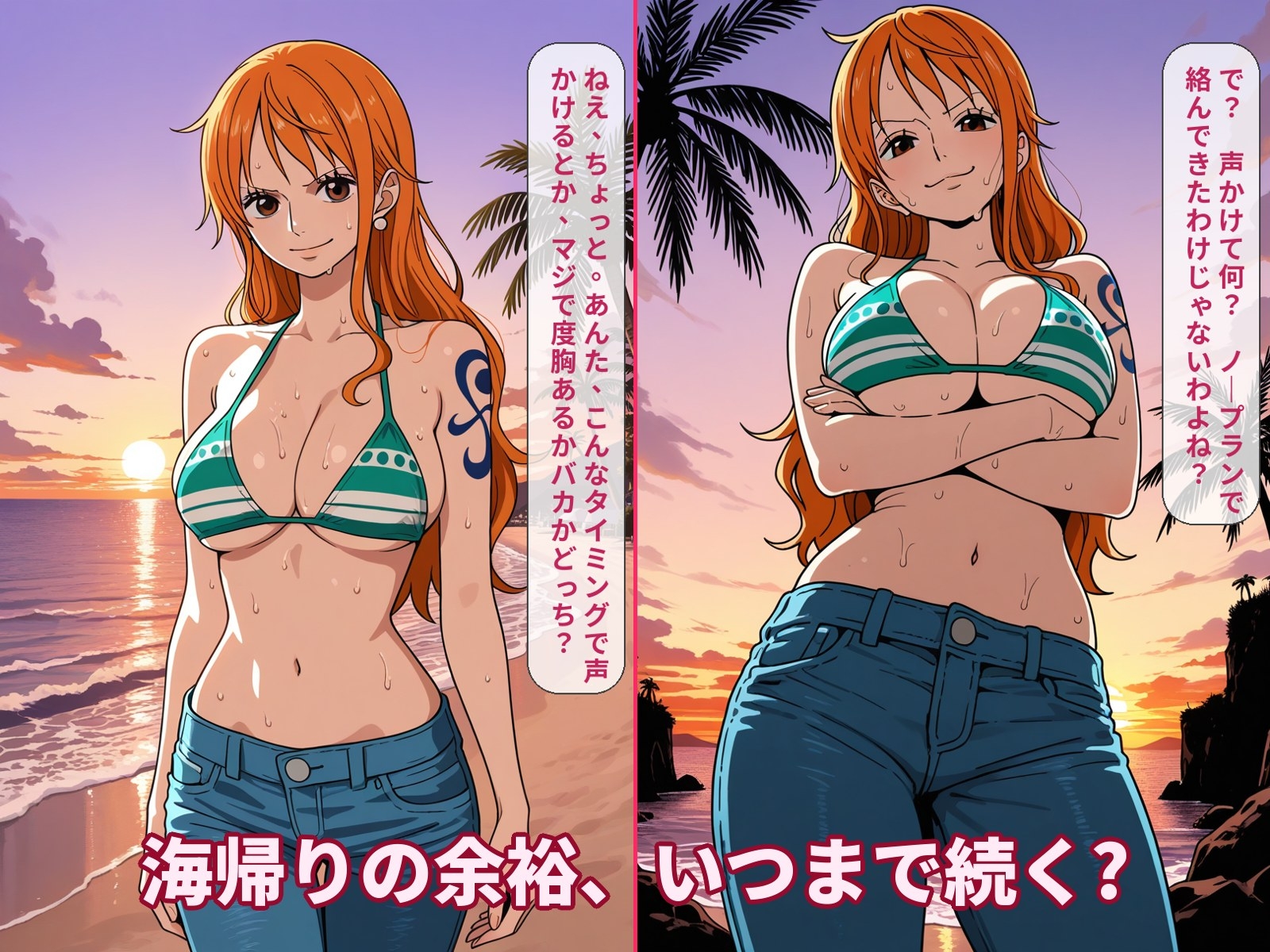 【AI漫画】おねえさん完全陥落〜ナ〇〜海帰りを連れ出し即ハメ〜