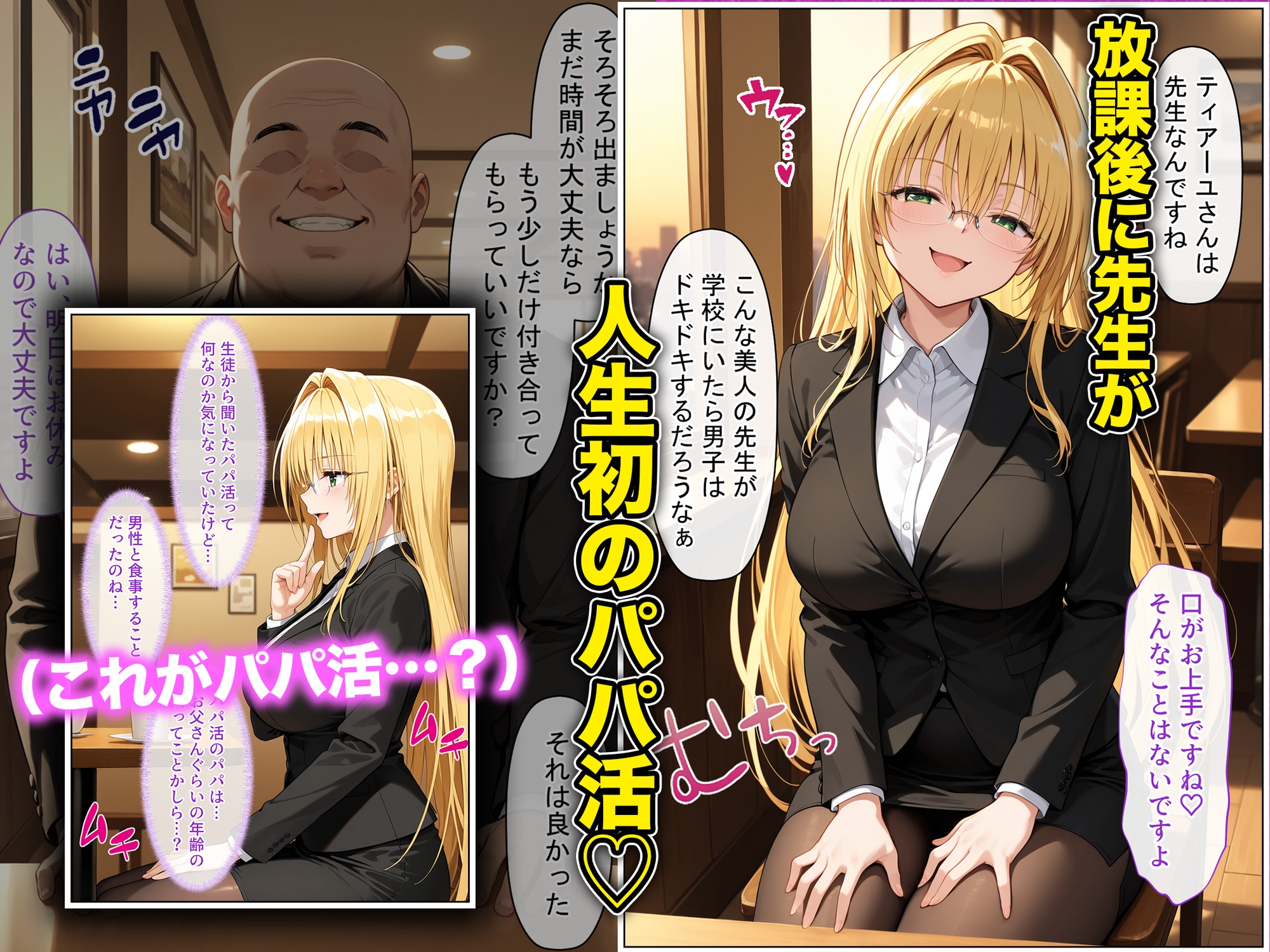 放課後、彼女たちはパパと会う〜チン媚び下品交尾〜欲しがり金髪巨乳ドジっ子教師、金と性欲に溺れる