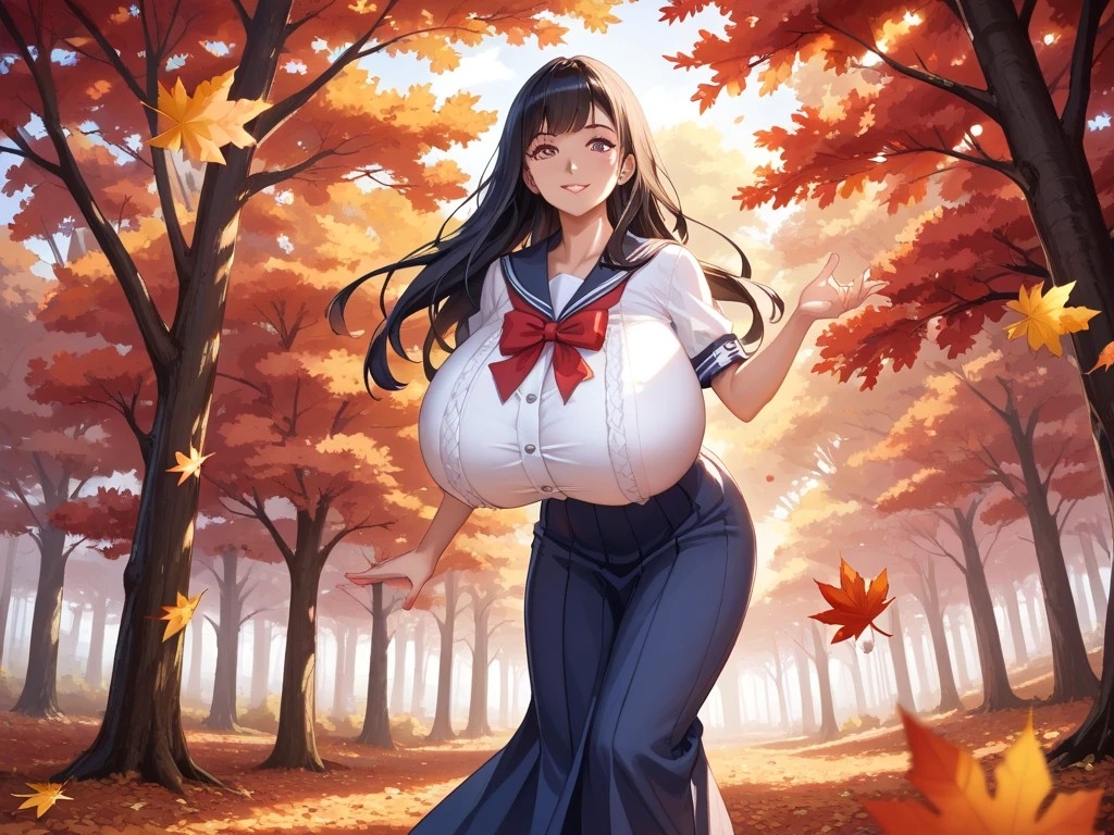 ファーストフード店美女と紅葉を満喫する美女と婦人警官と下町を下校するセーラー服美女