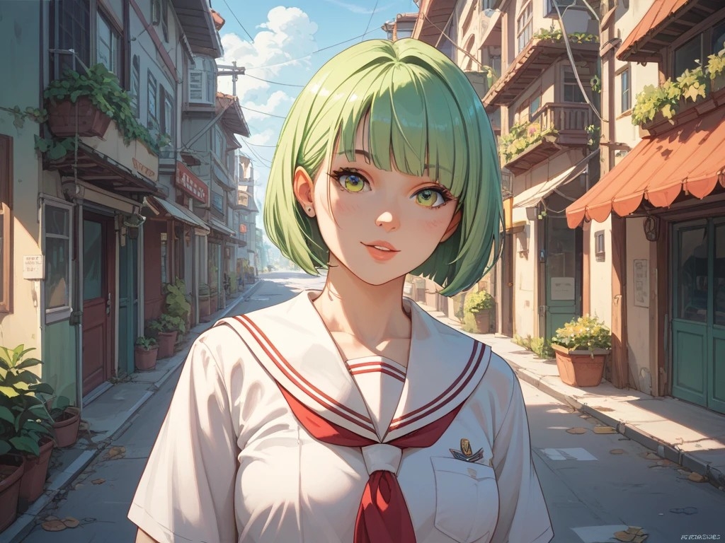ファーストフード店美女と紅葉を満喫する美女と婦人警官と下町を下校するセーラー服美女
