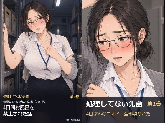 処理してない地味な先輩(34)が、4日間お風呂を禁止されて全身のニオイを嗅がれる話