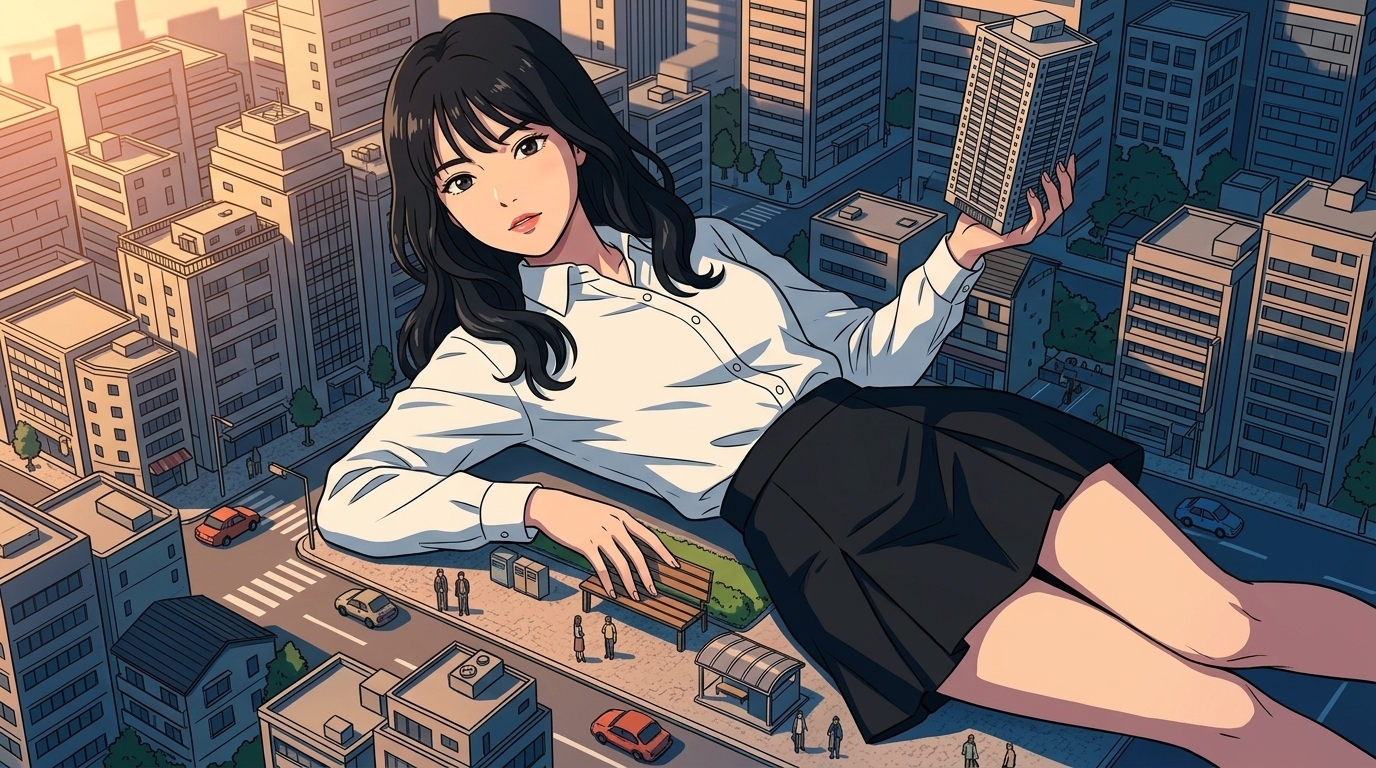 【AIアニメ動画】超巨大娘TOKYOクライシスII - 摩天楼に佇む巨人美女たち【特装スチル+ショート動画集】